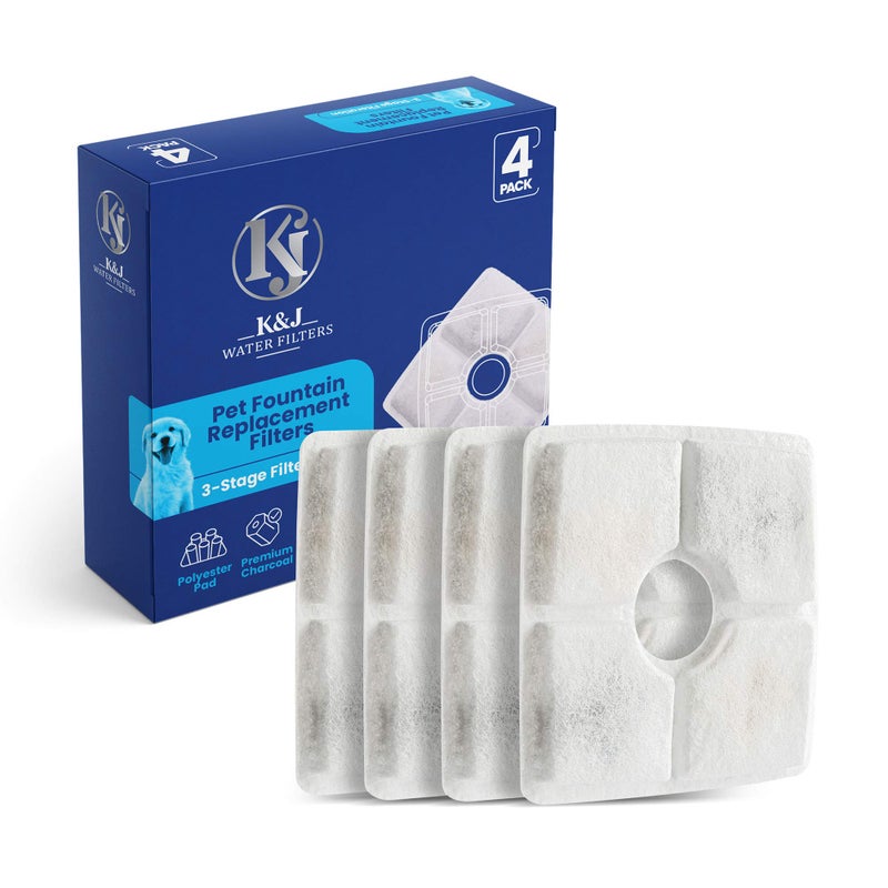 K&J 4 Pack Cat and Dog Pet Water Fountain Filter Replacements, Activated Charcoal, 84oz/2.5L, Universal for Veken, Parner, Pandola and More - Image 1
